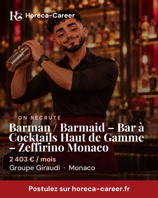 Barman / Barmaid – Bar à Cocktails Haut de Gamme – Zeffirino Monaco — Monaco